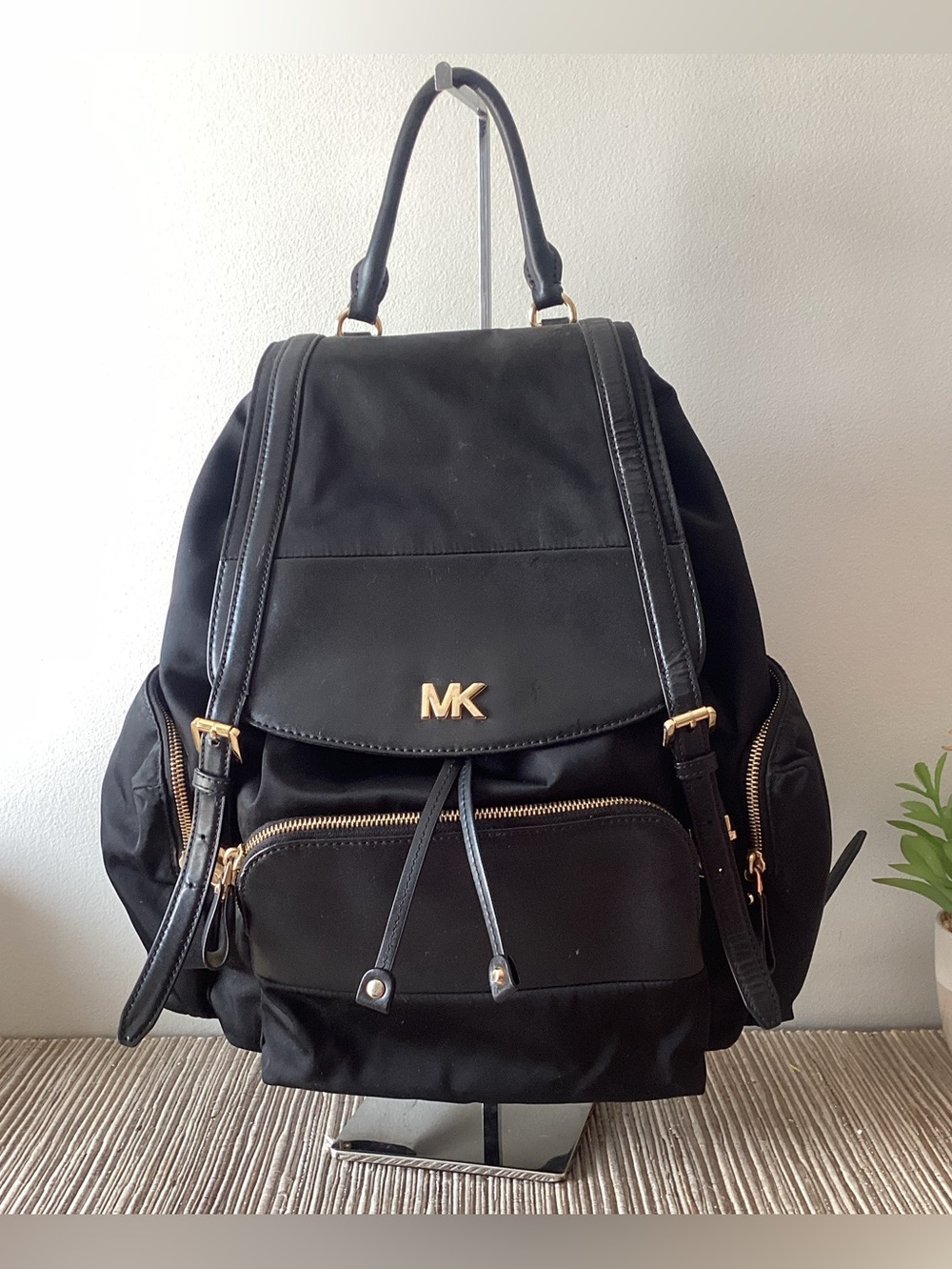 MICHAEL KORS BEACON Nylon BLACK FLAP Backpack DIAPER BAG